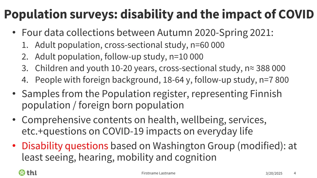 population surveys disability and the impact