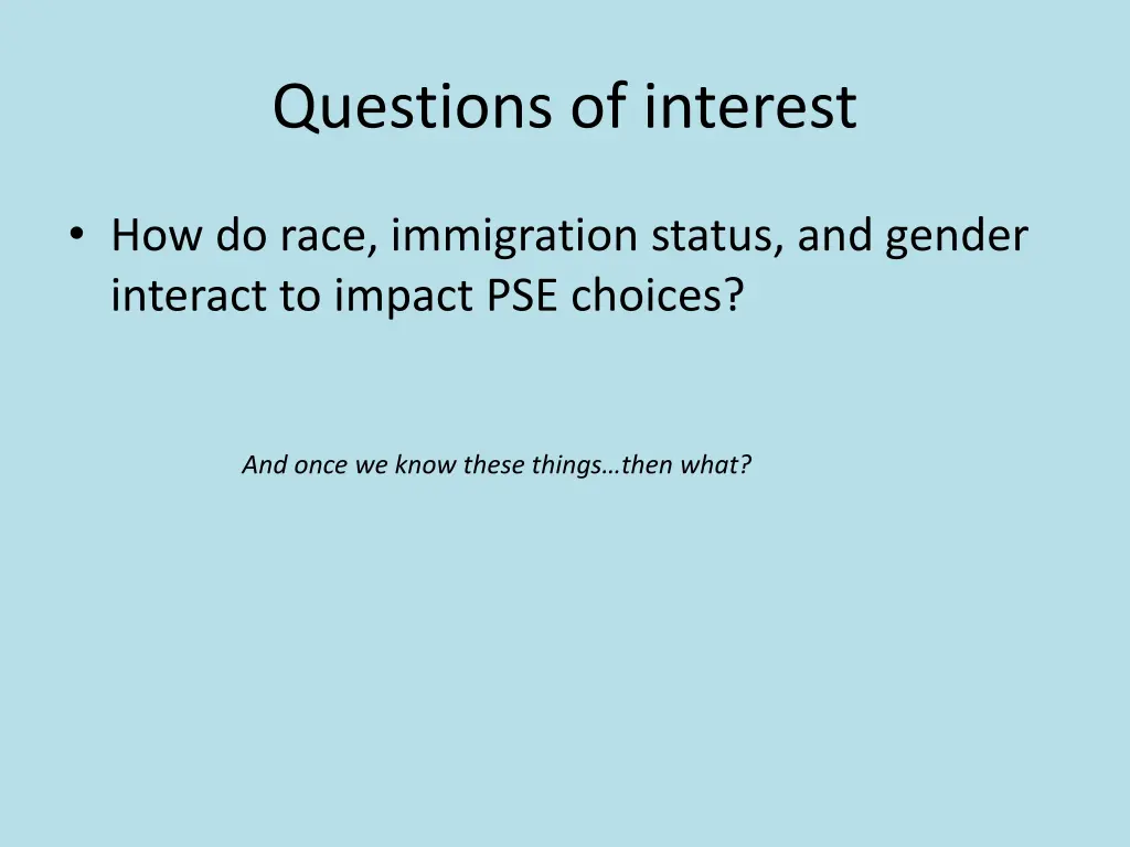 questions of interest