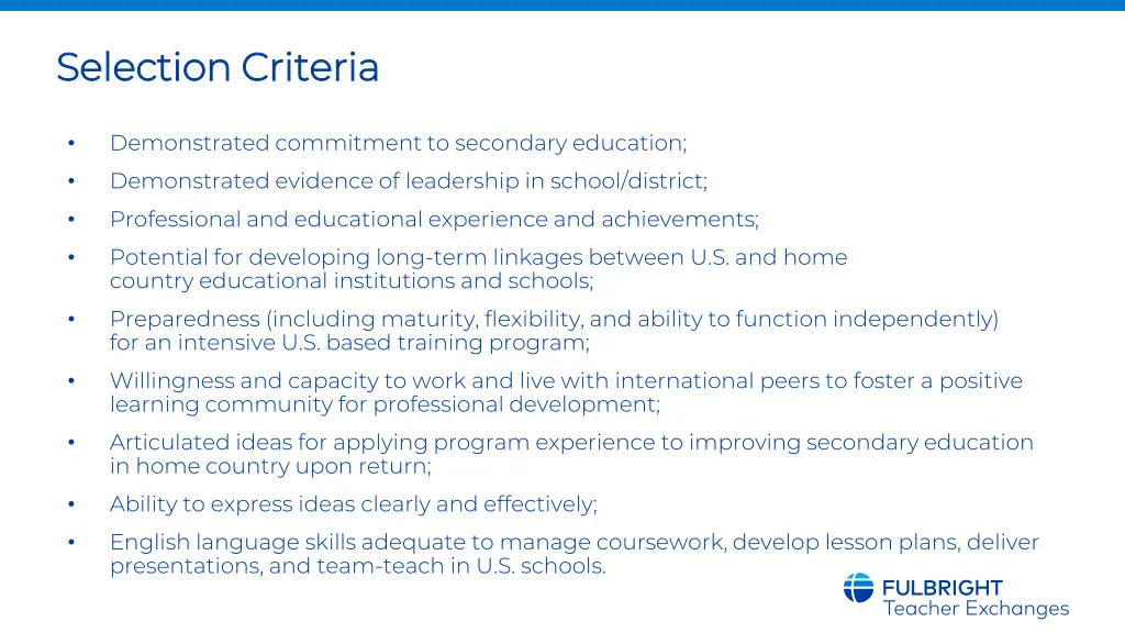selection criteria selection criteria