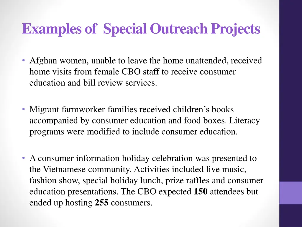 examples of special outreach projects