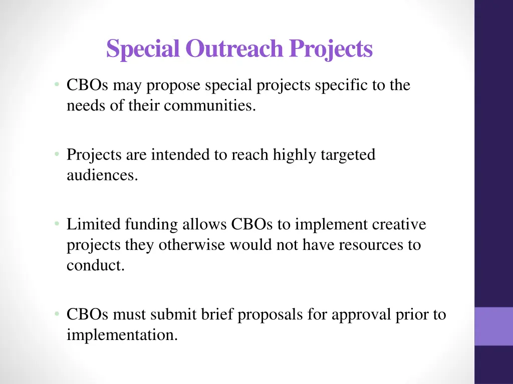 special outreach projects