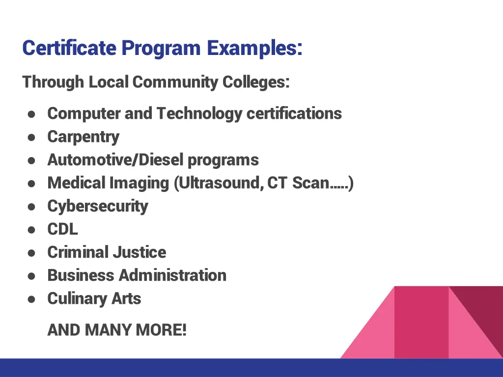 certificate program examples