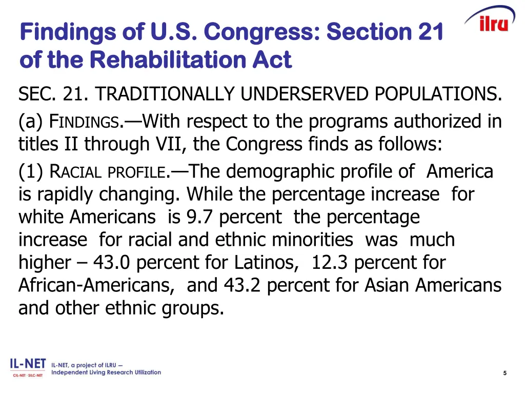 findings of u s congress section 21 findings