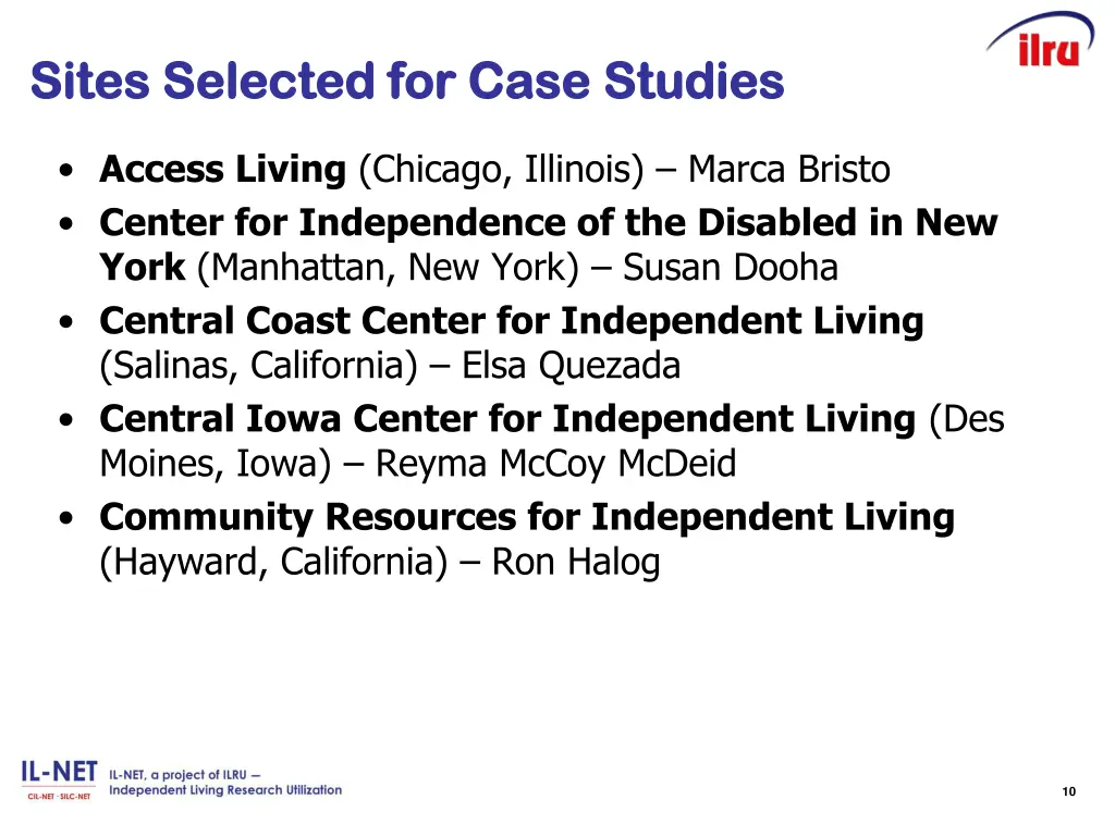 sites selected for case sites selected for case