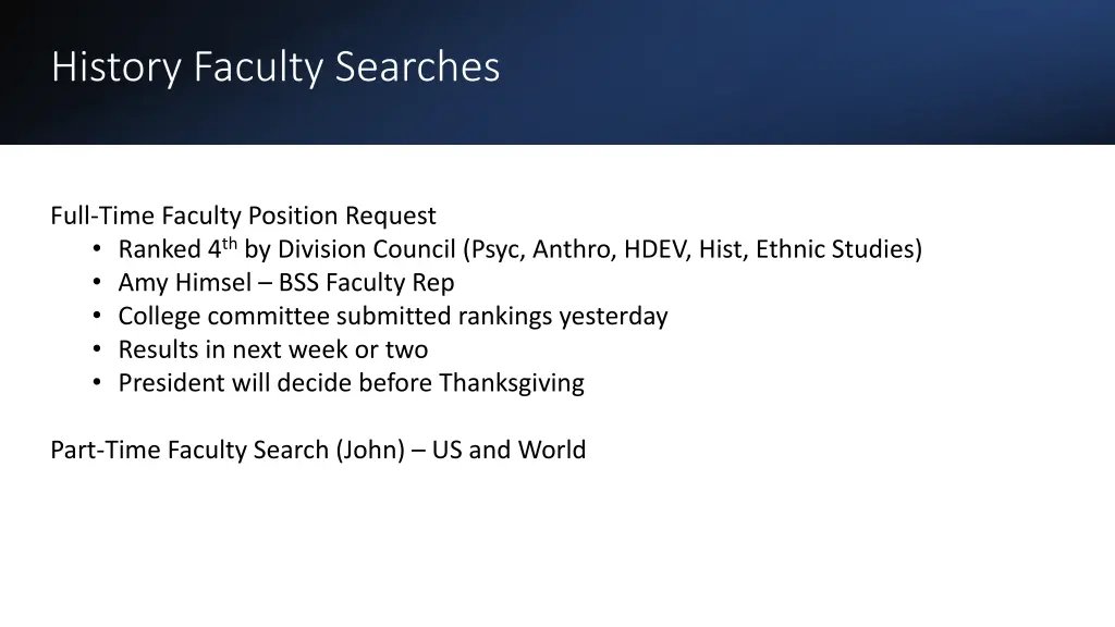 history faculty searches