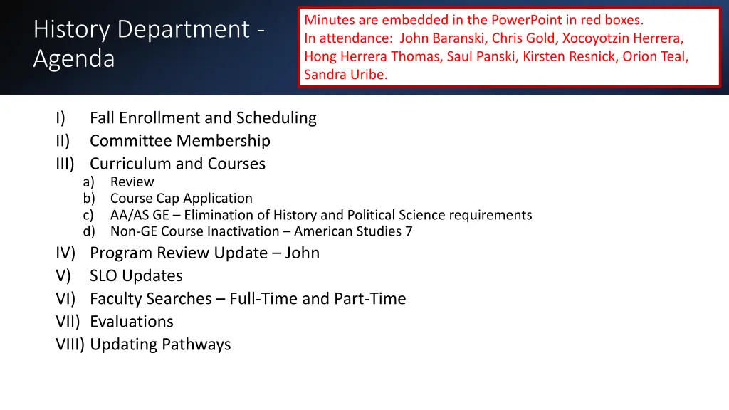 minutes are embedded in the powerpoint