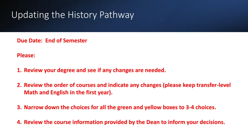 updating the history pathway