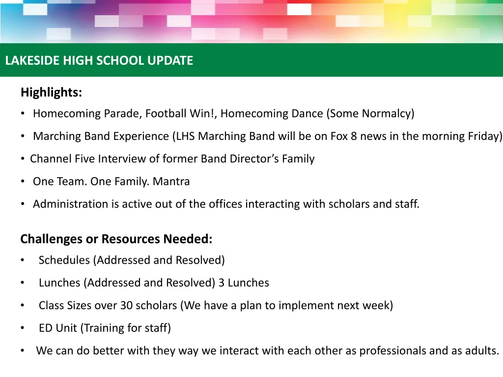 lakeside high school update