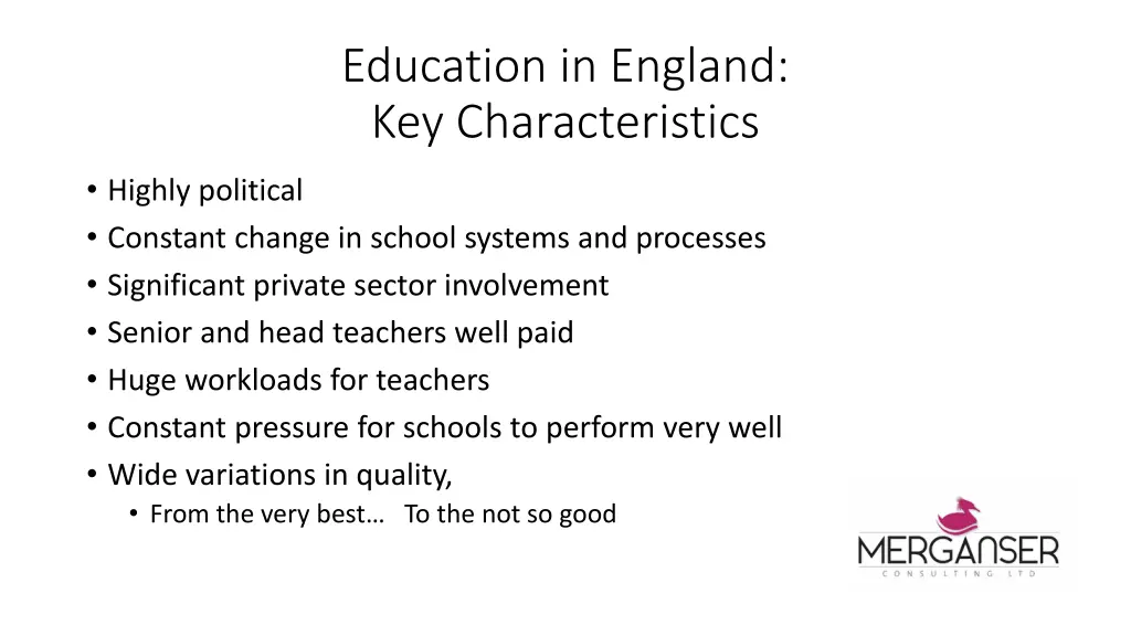 education in england key characteristics