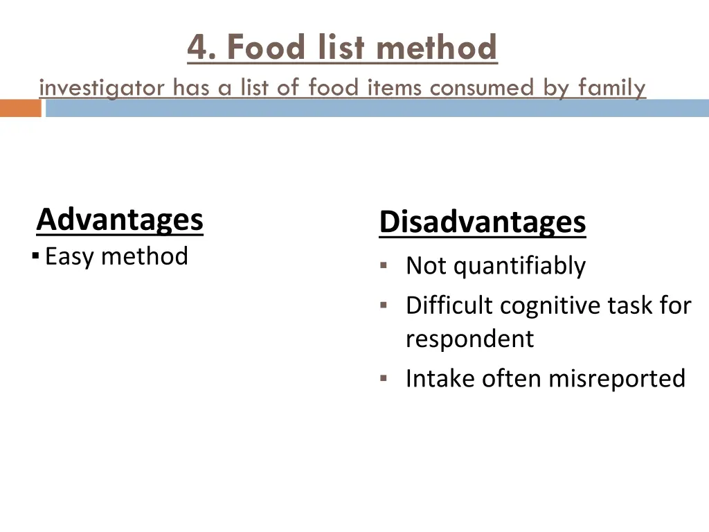 4 food list method investigator has a list