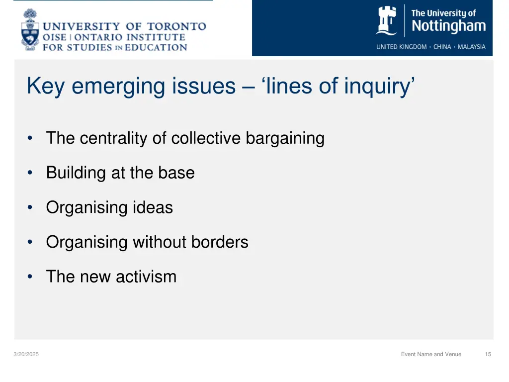 key emerging issues lines of inquiry