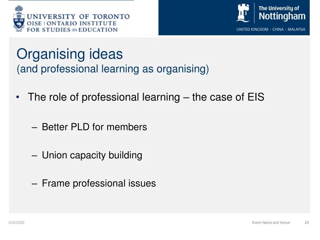 organising ideas and professional learning
