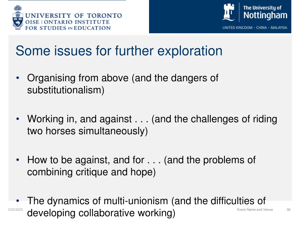some issues for further exploration