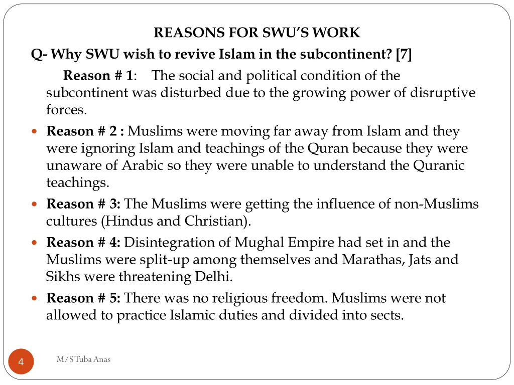 reasons for swu s work