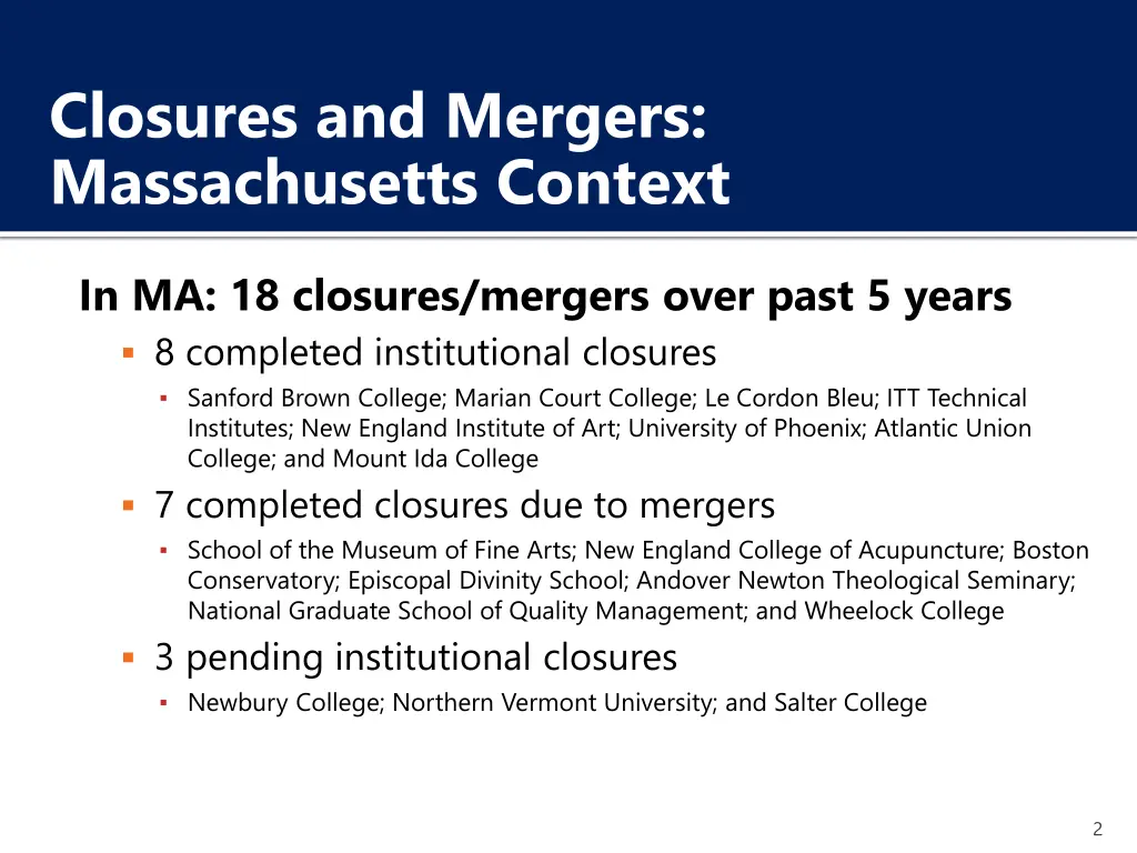 closures and mergers massachusetts context