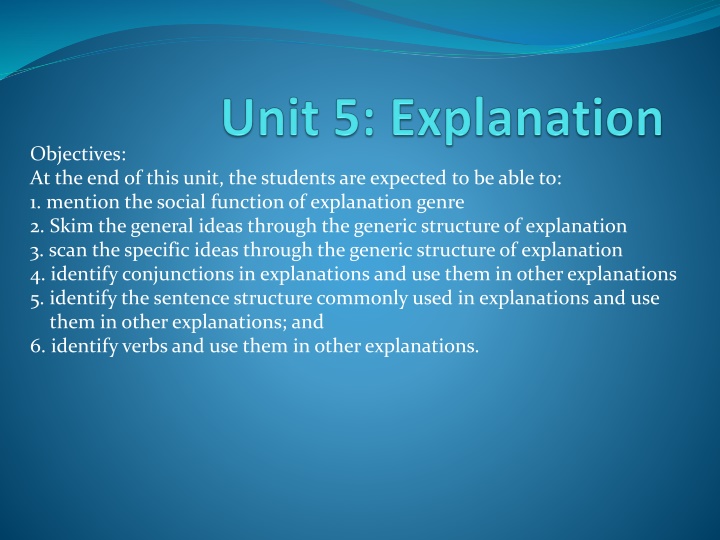 objectives at the end of this unit the students