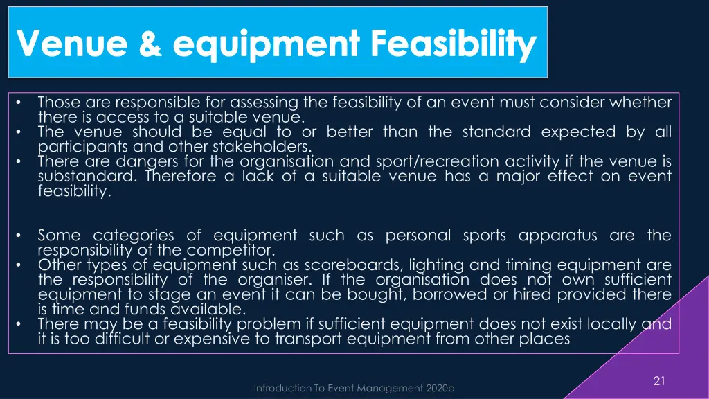 venue equipment feasibility