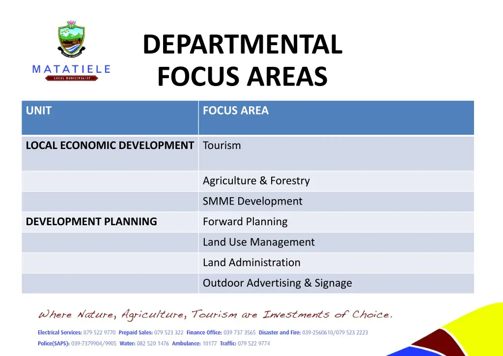 departmental focus areas