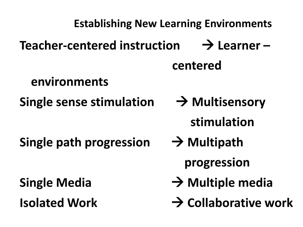 establishing new learning environments
