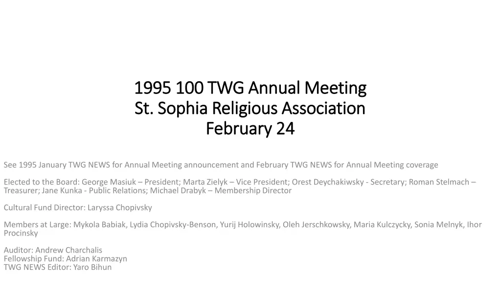 1995 100 twg annual meeting 1995 100 twg annual