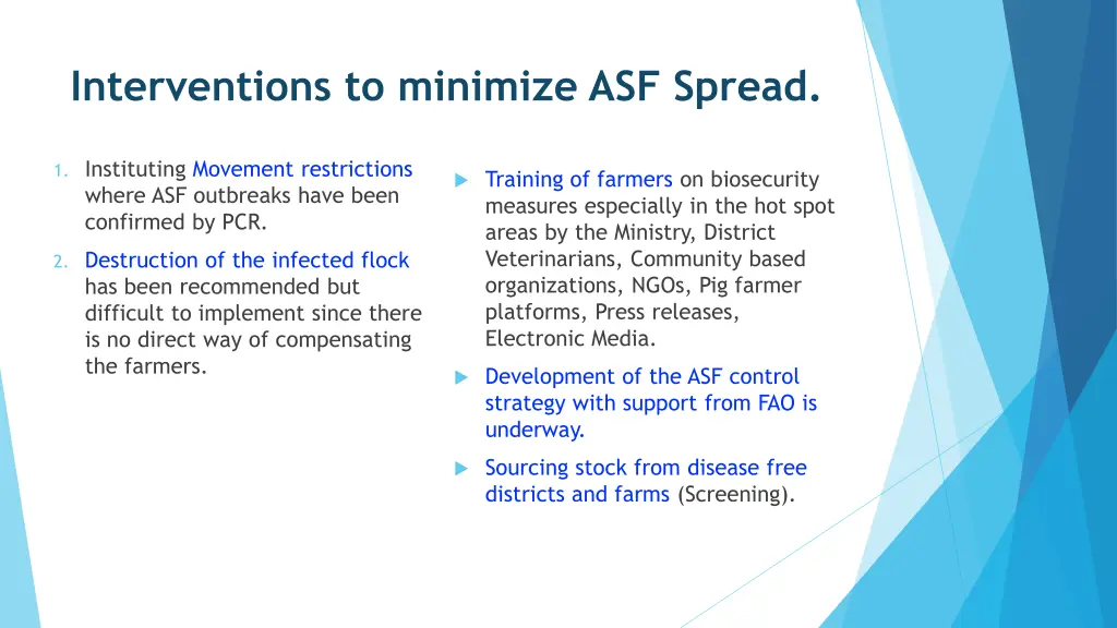 interventions to minimize asf spread