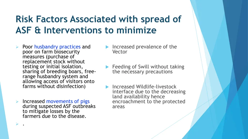 risk factors associated with spread