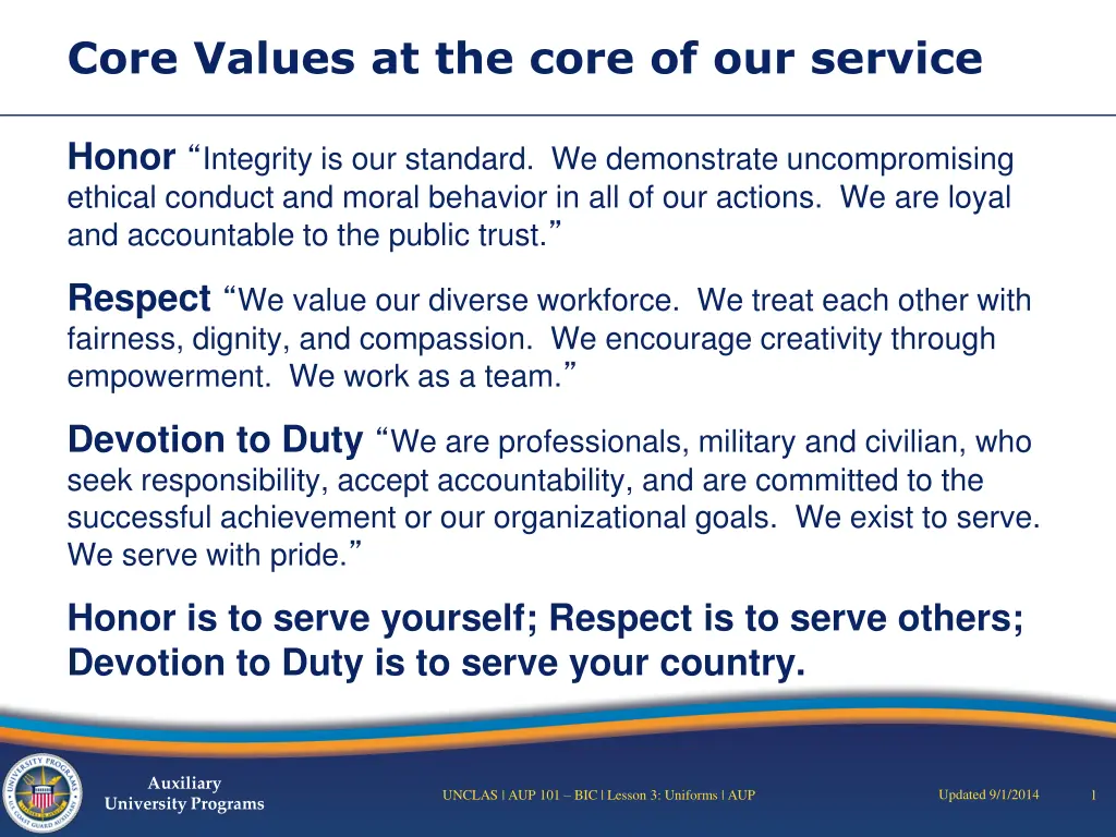 core values at the core of our service