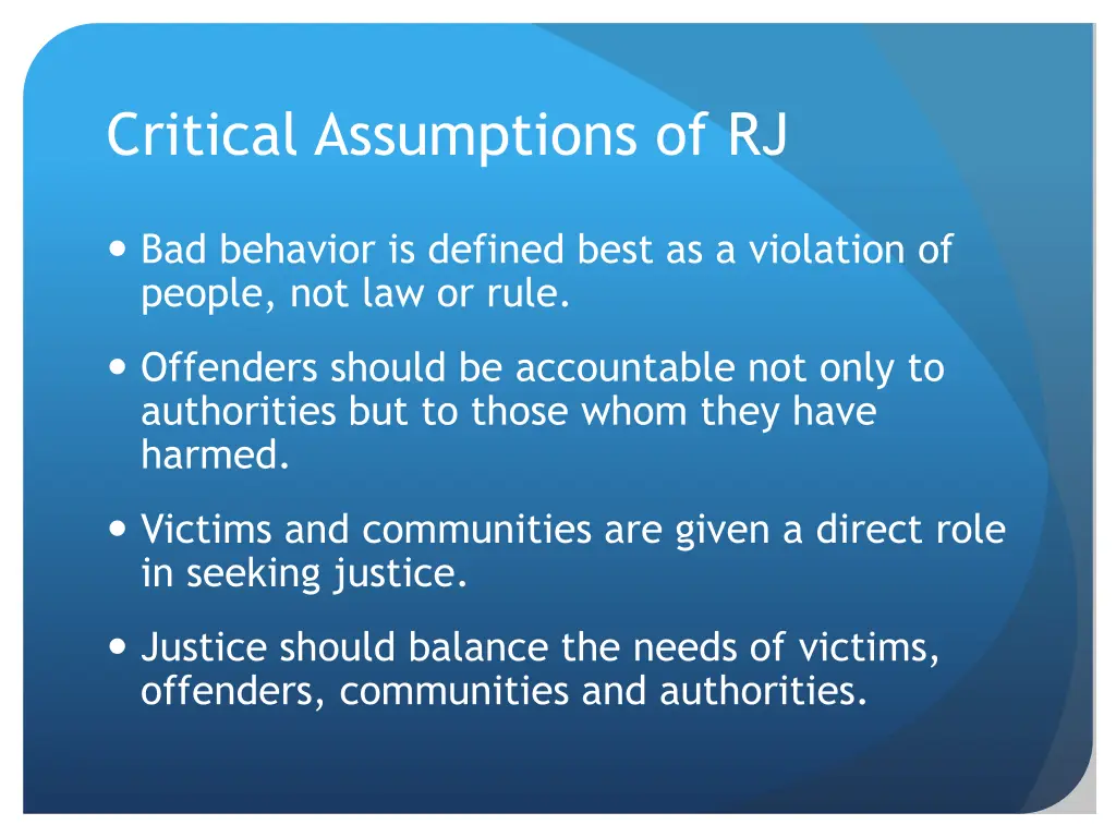critical assumptions of rj