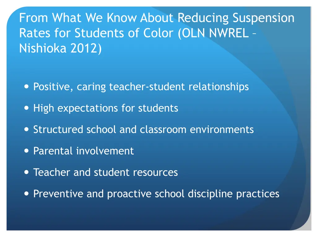 from what we know about reducing suspension rates