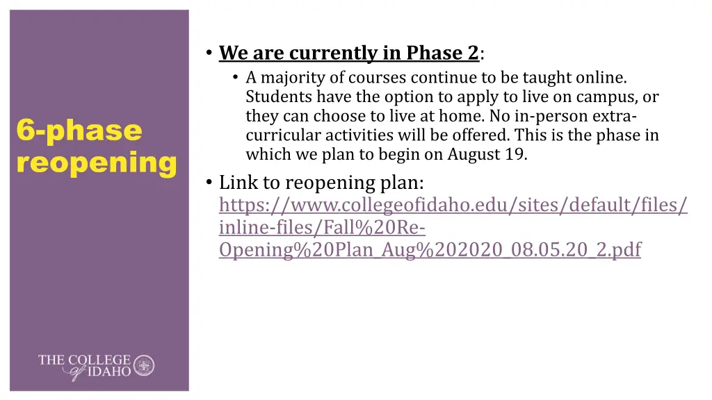 we are currently in phase 2 a majority of courses