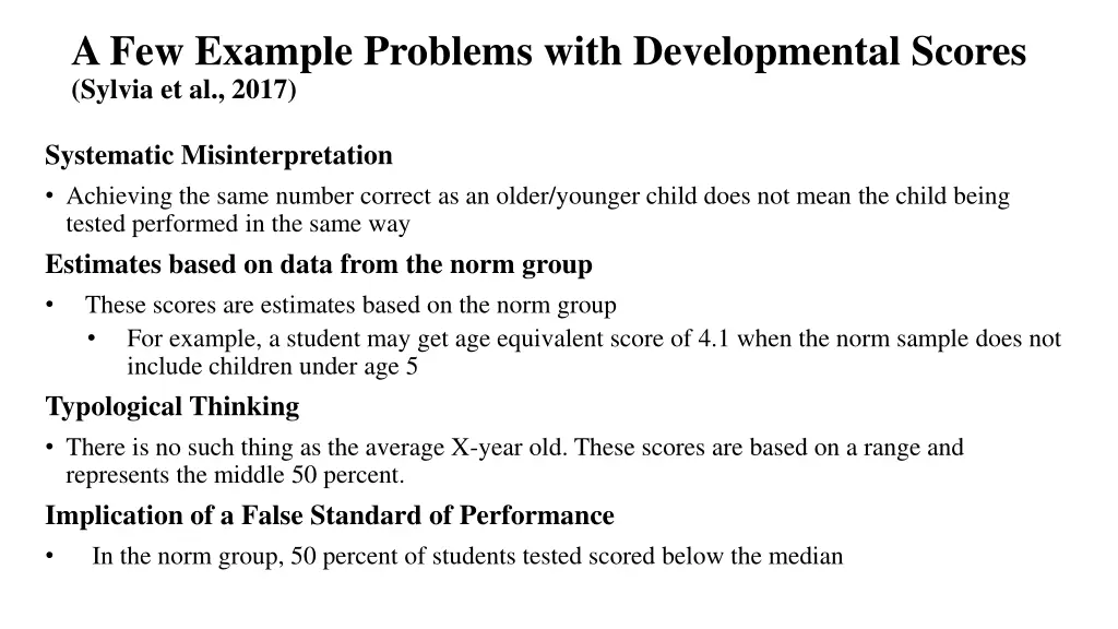a few example problems with developmental scores