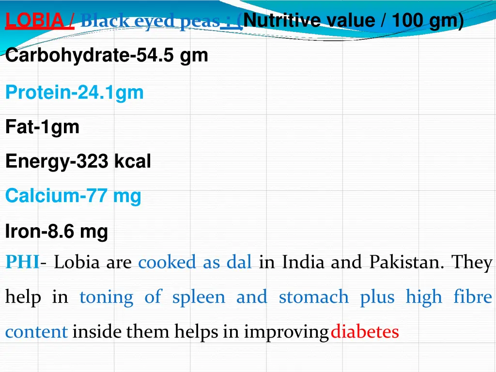 lobia black eyed peas nutritive value 100 gm