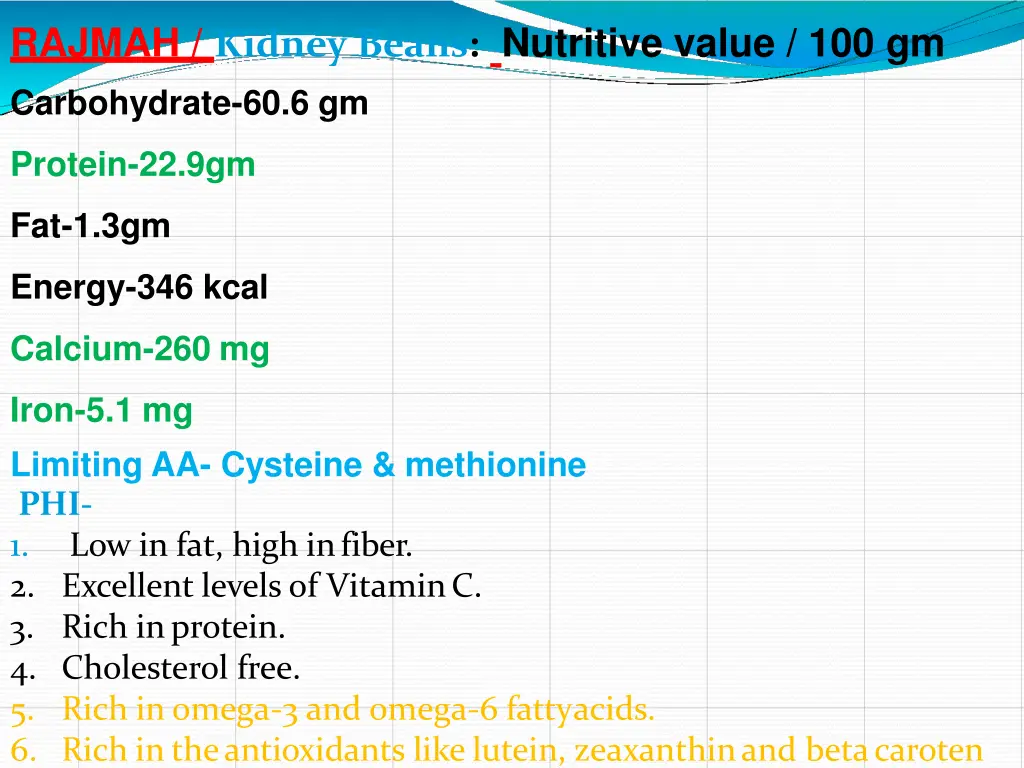 rajmah kidney beans nutritive value