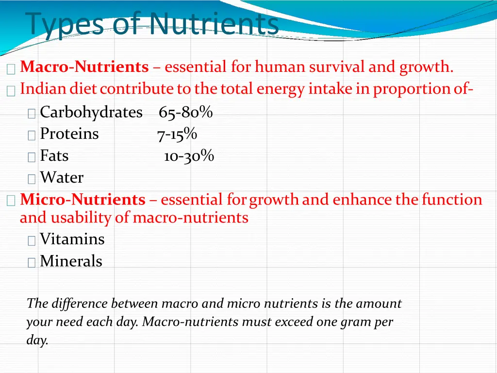 types of nutrients