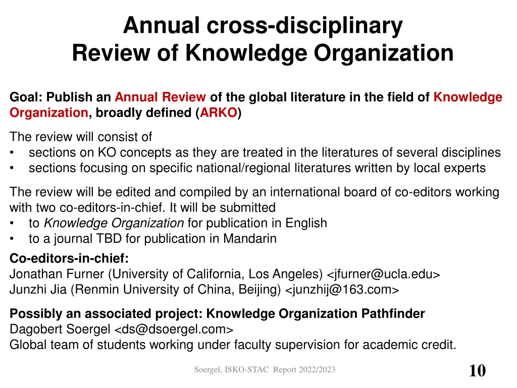 annual cross disciplinary review of knowledge