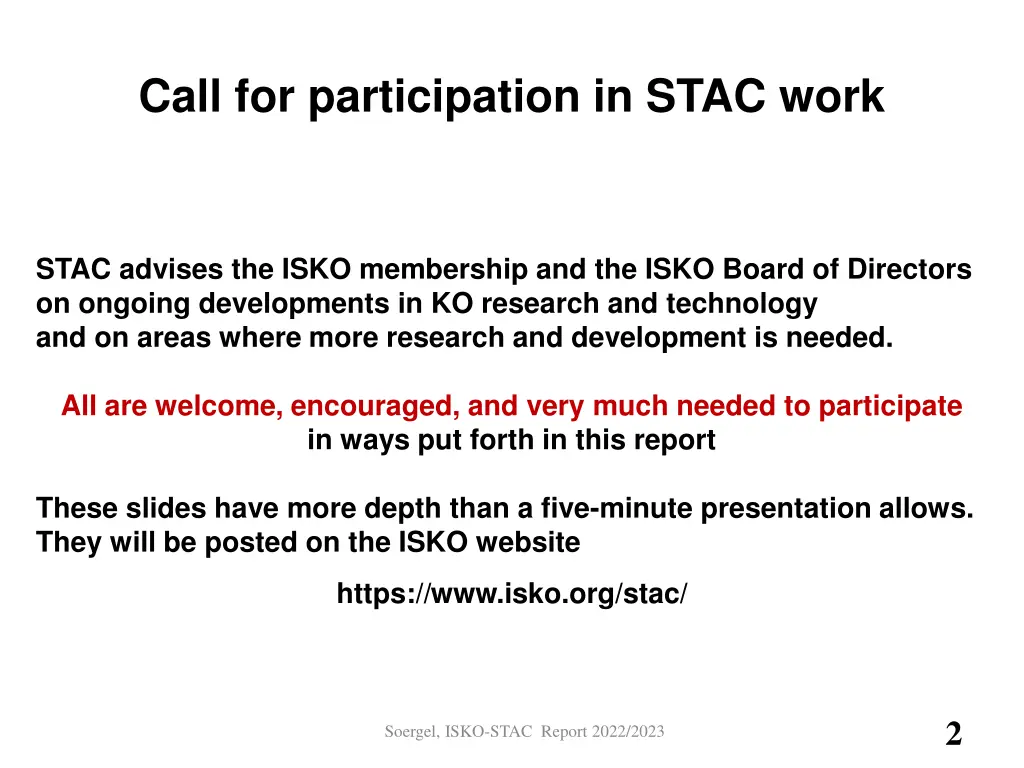 call for participation in stac work