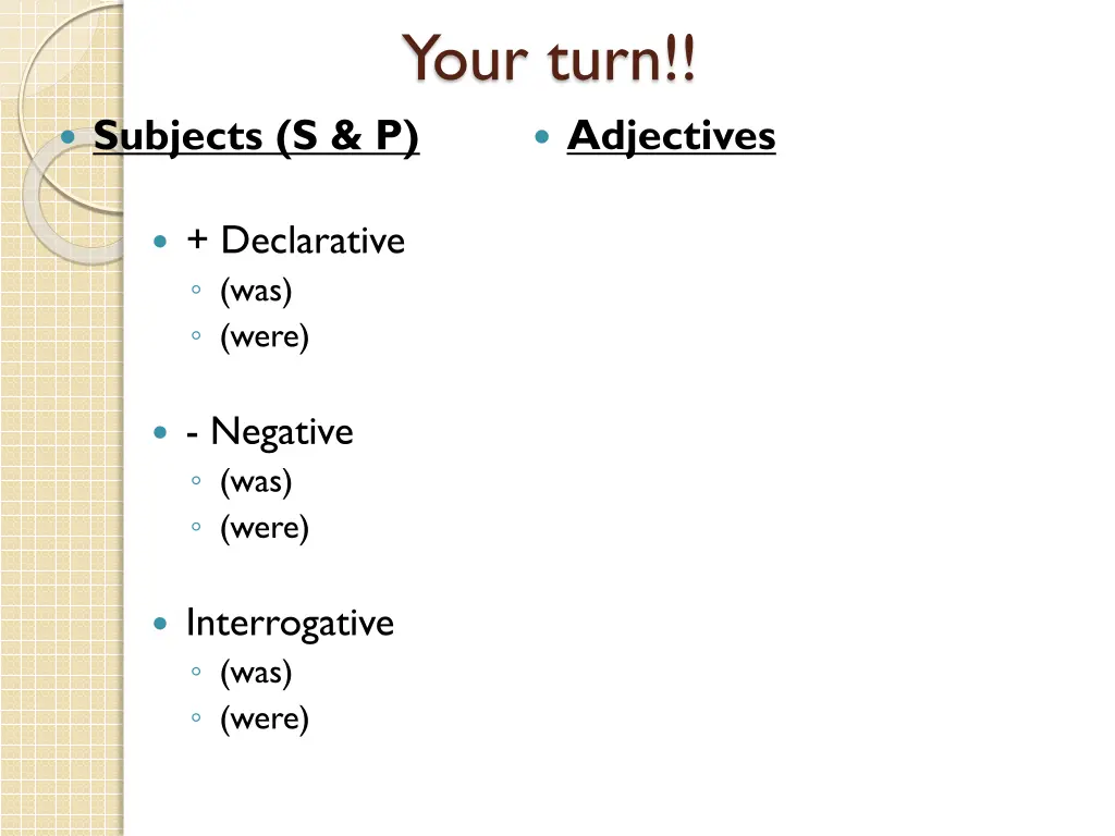 your turn adjectives