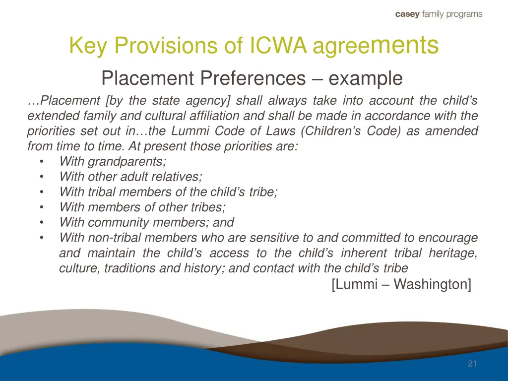 key provisions of icwa agree ments placement