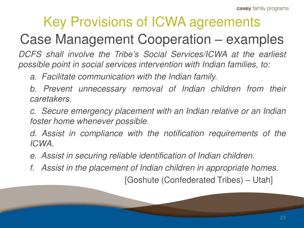 key provisions of icwa agreements case management