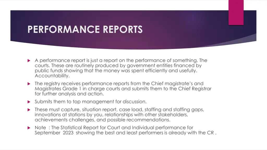 performance reports