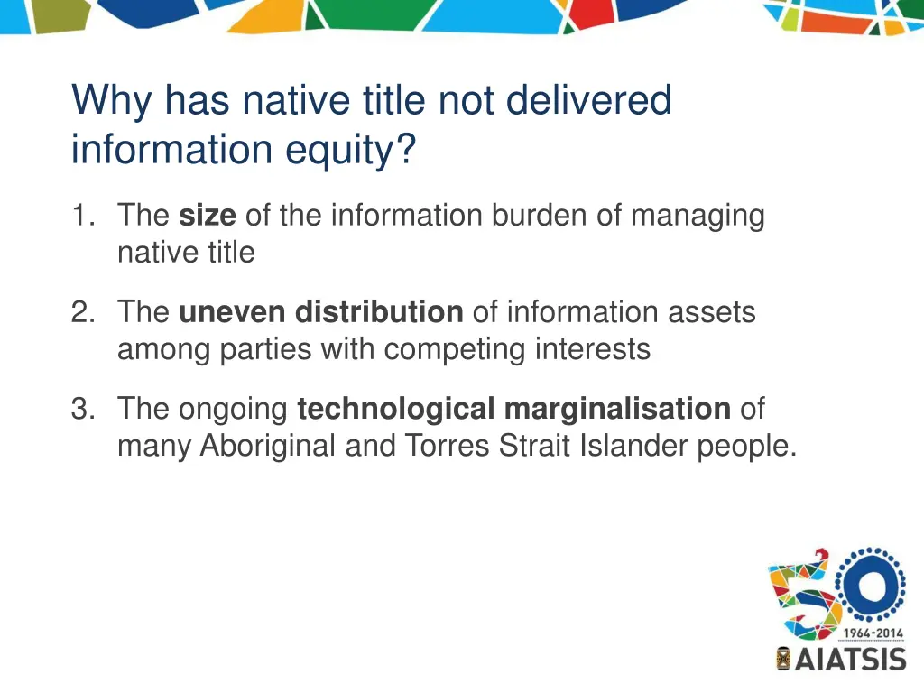 why has native title not delivered information 1