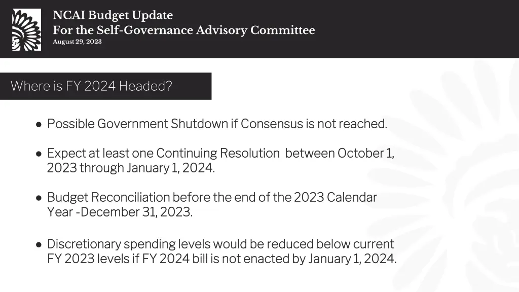 ncai budget update for the self governance 29