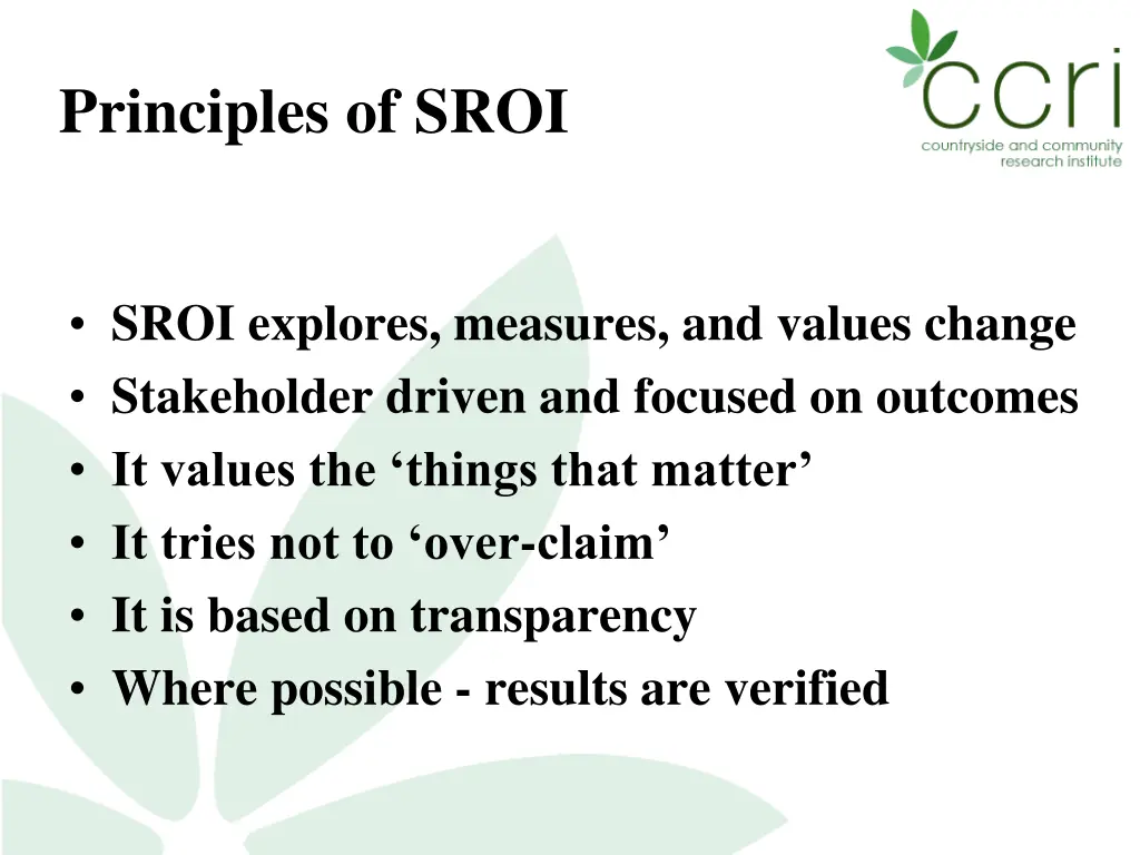 principles of sroi