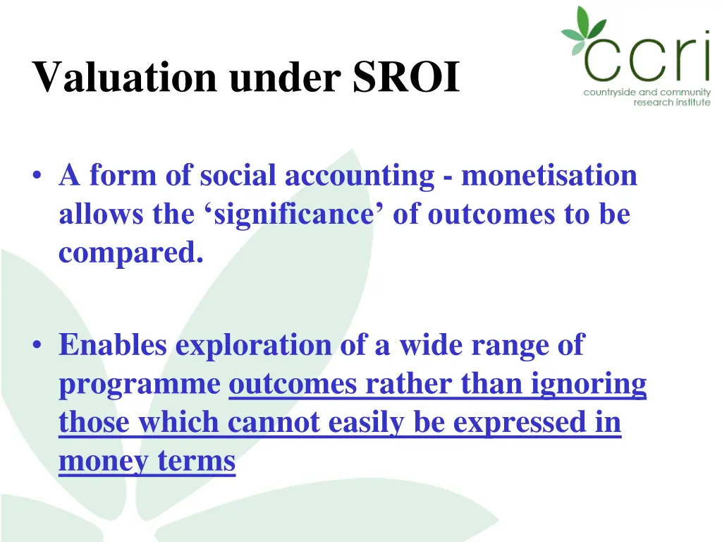 valuation under sroi