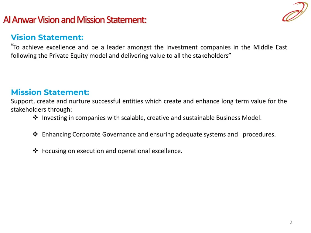 al anwar vision and mission statement