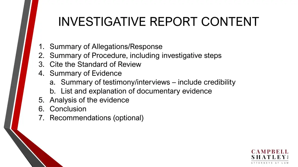 investigative report content