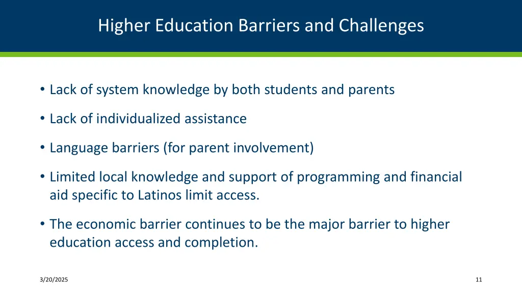 higher education barriers and challenges