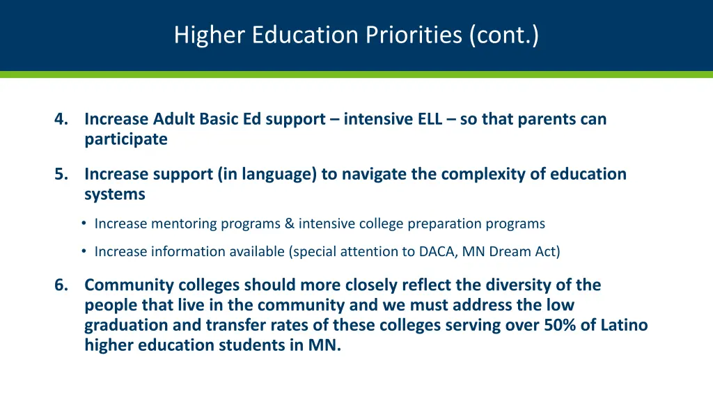 higher education priorities cont