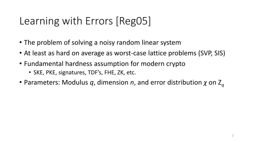 learning with errors reg05