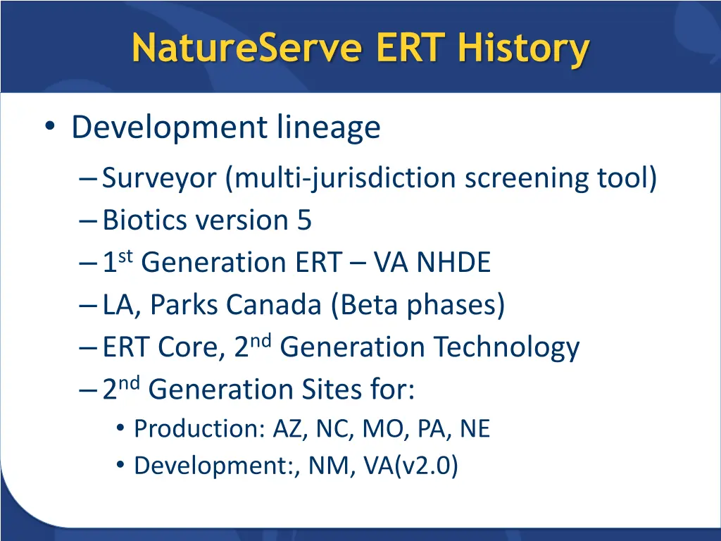 natureserve ert history